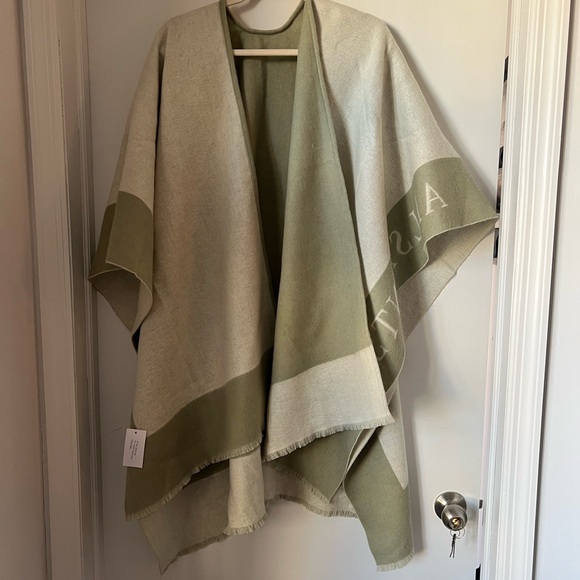 NWOT All Saints Border Logo Wool Ruana Scarf - Picture 4 of 4